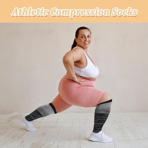 Prasacco 6 Pairs Plus Size Compression Socks for Women Wide Calf Knee High Compression Stockings for Circulation Travel Yoga Running, XXXX-Large in Kuwait