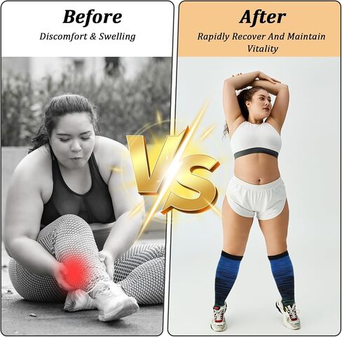 Prasacco 6 Pairs Plus Size Compression Socks for Women Wide Calf Knee High Compression Stockings for Circulation Travel Yoga Running, XXXX-Large in Kuwait