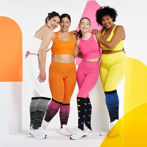 Prasacco 6 Pairs Plus Size Compression Socks for Women Wide Calf Knee High Compression Stockings for Circulation Travel Yoga Running, XXXX-Large in Kuwait