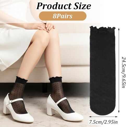 JJUNW 9 Pairs Women's Sheer Ruffled Socks, 3 Colors Dot Sheer Socks Lace Ankle Stockings Casual Ultra Thin Cool Silk Socks for Women in Kuwait