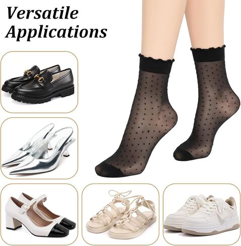 JJUNW 9 Pairs Women's Sheer Ruffled Socks, 3 Colors Dot Sheer Socks Lace Ankle Stockings Casual Ultra Thin Cool Silk Socks for Women in Kuwait