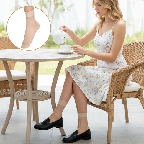 JJUNW 9 Pairs Women's Sheer Ruffled Socks, 3 Colors Dot Sheer Socks Lace Ankle Stockings Casual Ultra Thin Cool Silk Socks for Women in Kuwait