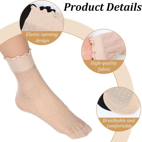 JJUNW 9 Pairs Women's Sheer Ruffled Socks, 3 Colors Dot Sheer Socks Lace Ankle Stockings Casual Ultra Thin Cool Silk Socks for Women in Kuwait
