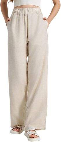 Tall Women Linen Pants 32"/34"/36" Inseam Summer Casual Wide Leg Pants with Pockets in Saudi Arabia