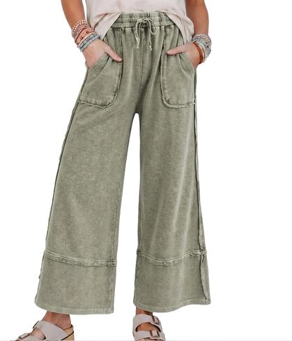 Mineral Washed Wide Leg Sweatpants Women Baggy Drawstring Elastic Waisted Palazzo Pants Trendy Trousers with Pockets in Saudi Arabia