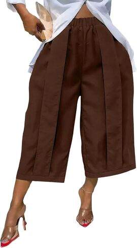 Unybwonn Capri Pants for Women Wide Leg Barrel Balloon Cropped Trousers Pleated High Waist Baggy Harem Long Shorts Jorts in Kuwait