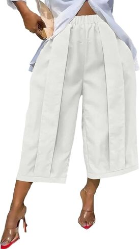 Unybwonn Capri Pants for Women Wide Leg Barrel Balloon Cropped Trousers Pleated High Waist Baggy Harem Long Shorts Jorts in Kuwait
