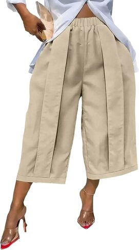 Unybwonn Capri Pants for Women Wide Leg Barrel Balloon Cropped Trousers Pleated High Waist Baggy Harem Long Shorts Jorts in Kuwait