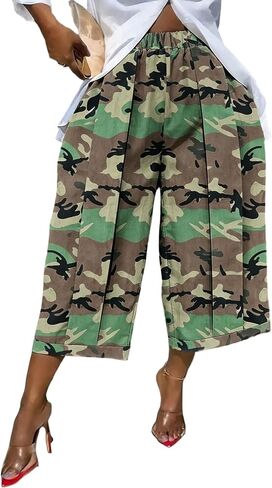 Unybwonn Capri Pants for Women Wide Leg Barrel Balloon Cropped Trousers Pleated High Waist Baggy Harem Long Shorts Jorts in Kuwait