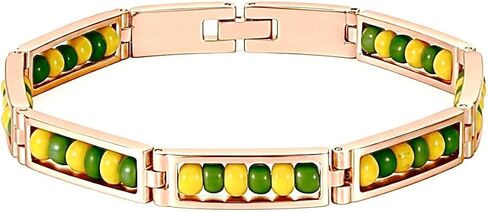 Rose Gold Stainless Steel Green and Yellow Beads Babalawo Amulet Protection Orumila Orunla Bracelet - Good Luck Charm Evil Eye Protection Bracelet for Adult Men and Women in Kuwait
