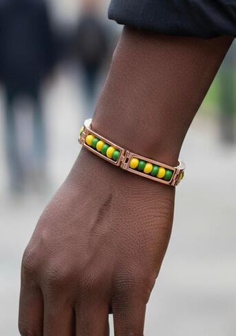 Rose Gold Stainless Steel Green and Yellow Beads Babalawo Amulet Protection Orumila Orunla Bracelet - Good Luck Charm Evil Eye Protection Bracelet for Adult Men and Women in Kuwait
