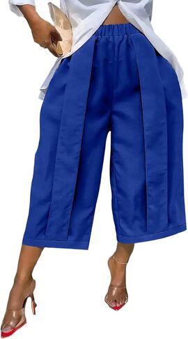 Unybwonn Capri Pants for Women Wide Leg Barrel Balloon Cropped Trousers Pleated High Waist Baggy Harem Long Shorts Jorts in Kuwait