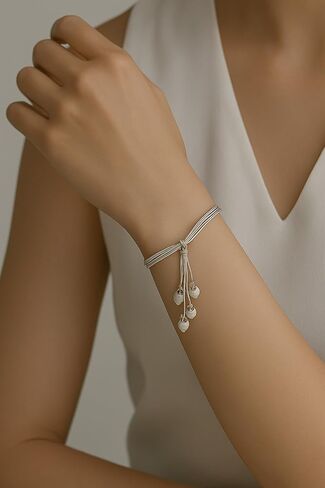 925 Sterling Silver Multi-Strand Five Heart Charm Bracelet, 5 Dangling Hearts, Silver in Saudi Arabia