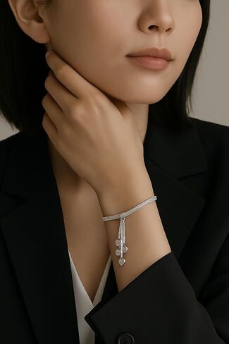 925 Sterling Silver Multi-Strand Five Heart Charm Bracelet, 5 Dangling Hearts, Silver in Saudi Arabia