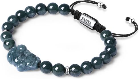سوار SAMYA من اليشم الأخضر للنساء - سحر Pixiu Jade، أساور مطرزة ساحرة للنساء، مقاس قابل للتعديل، مجوهرات Feng Shui للثروة والازدهار، هدية محظوظة لها in Kuwait