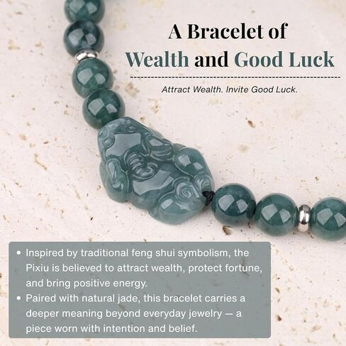 سوار SAMYA من اليشم الأخضر للنساء - سحر Pixiu Jade، أساور مطرزة ساحرة للنساء، مقاس قابل للتعديل، مجوهرات Feng Shui للثروة والازدهار، هدية محظوظة لها in Kuwait