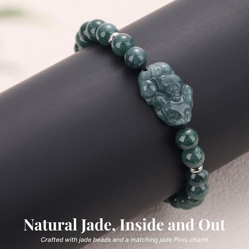 سوار SAMYA من اليشم الأخضر للنساء - سحر Pixiu Jade، أساور مطرزة ساحرة للنساء، مقاس قابل للتعديل، مجوهرات Feng Shui للثروة والازدهار، هدية محظوظة لها in Kuwait