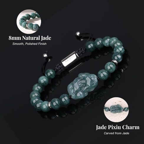 سوار SAMYA من اليشم الأخضر للنساء - سحر Pixiu Jade، أساور مطرزة ساحرة للنساء، مقاس قابل للتعديل، مجوهرات Feng Shui للثروة والازدهار، هدية محظوظة لها in Kuwait