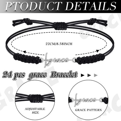 Tondiamo 24 Pcs Grace Cross Bracelets Inspirational Birthday Jewelry Gifts Bulk Stainless Steel Hope Charm Adjustable Faith Bracelet Religious Gifts for Women Christian in Kuwait