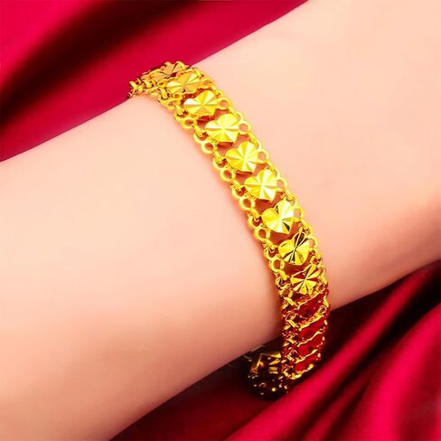 Vintage Gold Plated Heart Link Bracelet for Women Double Layer Hollow Band Heart Chain Fashion Jewelry in Kuwait