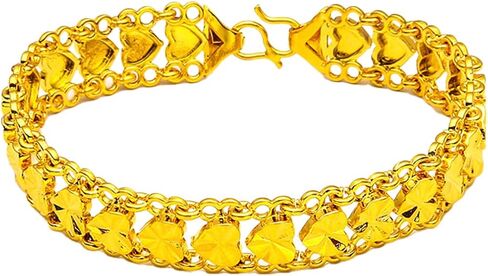 Vintage Gold Plated Heart Link Bracelet for Women Double Layer Hollow Band Heart Chain Fashion Jewelry in Kuwait