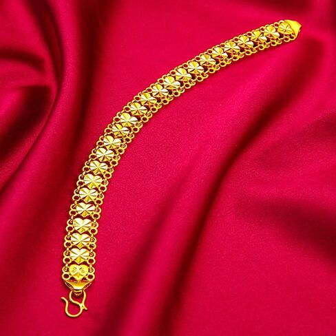 Vintage Gold Plated Heart Link Bracelet for Women Double Layer Hollow Band Heart Chain Fashion Jewelry in Kuwait