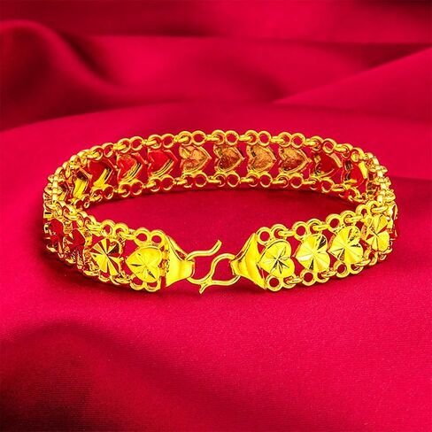 Vintage Gold Plated Heart Link Bracelet for Women Double Layer Hollow Band Heart Chain Fashion Jewelry in Kuwait