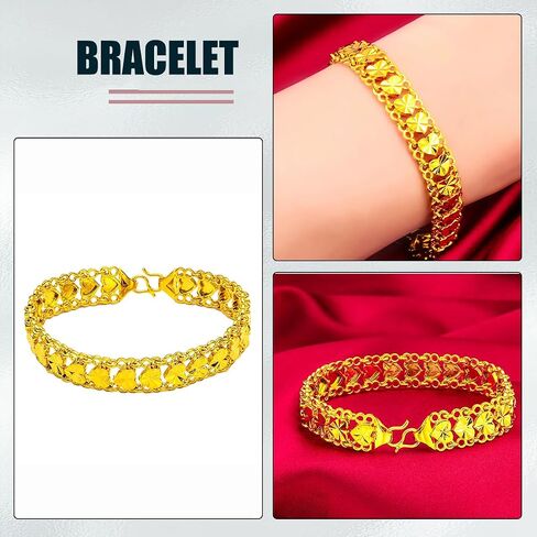 Vintage Gold Plated Heart Link Bracelet for Women Double Layer Hollow Band Heart Chain Fashion Jewelry in Kuwait