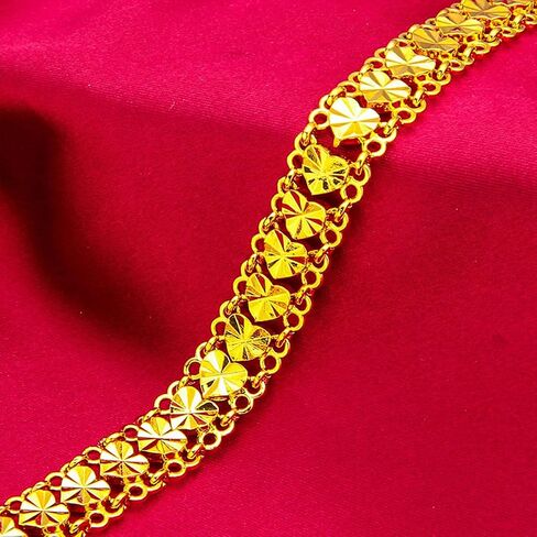 Vintage Gold Plated Heart Link Bracelet for Women Double Layer Hollow Band Heart Chain Fashion Jewelry in Kuwait
