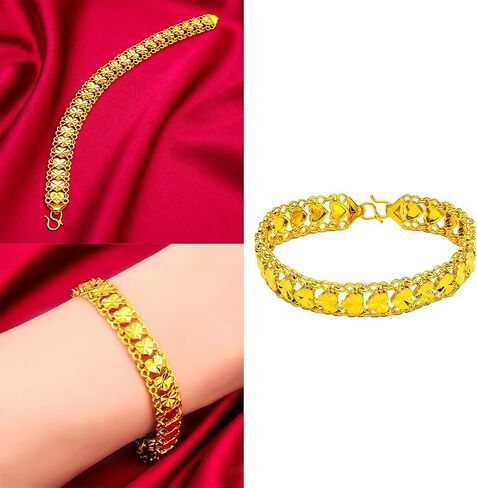 Vintage Gold Plated Heart Link Bracelet for Women Double Layer Hollow Band Heart Chain Fashion Jewelry in Kuwait