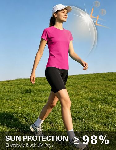 Women's Short Sleeve Workout T-Shirt UPF 50+ Raglan Sleeve Quick Dry Tops Sun Protection Crewneck Athletic Running Gym Tees in Saudi Arabia