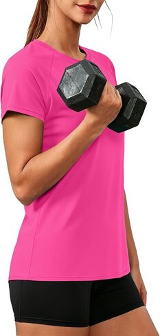 Women's Short Sleeve Workout T-Shirt UPF 50+ Raglan Sleeve Quick Dry Tops Sun Protection Crewneck Athletic Running Gym Tees in Saudi Arabia