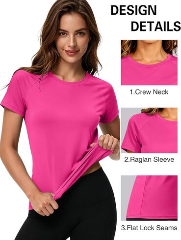 Women's Short Sleeve Workout T-Shirt UPF 50+ Raglan Sleeve Quick Dry Tops Sun Protection Crewneck Athletic Running Gym Tees in Saudi Arabia