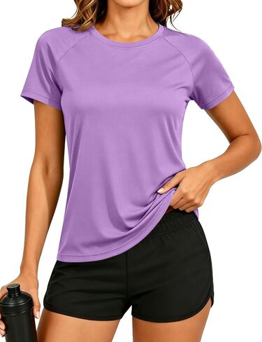 Women's Short Sleeve Workout T-Shirt UPF 50+ Raglan Sleeve Quick Dry Tops Sun Protection Crewneck Athletic Running Gym Tees in Saudi Arabia