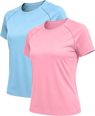 Women's Short Sleeve Workout T-Shirt UPF 50+ Raglan Sleeve Quick Dry Tops Sun Protection Crewneck Athletic Running Gym Tees in Saudi Arabia