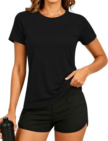 Women's Short Sleeve Workout T-Shirt UPF 50+ Raglan Sleeve Quick Dry Tops Sun Protection Crewneck Athletic Running Gym Tees in Saudi Arabia