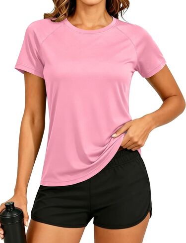 Women's Short Sleeve Workout T-Shirt UPF 50+ Raglan Sleeve Quick Dry Tops Sun Protection Crewneck Athletic Running Gym Tees in Saudi Arabia