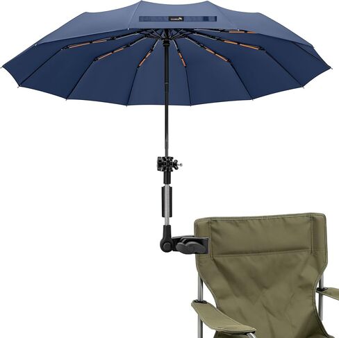 ZOMAKE Compact Umbrella with Adjustable Universal Clamp UPF 50+, Clip On Umbrella for Chair, Automatic Folding Umbrella 45“ for Beach Chair, Camping Carts, Wheelchair(Black) in Kuwait