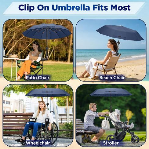 ZOMAKE Compact Umbrella with Adjustable Universal Clamp UPF 50+, Clip On Umbrella for Chair, Automatic Folding Umbrella 45“ for Beach Chair, Camping Carts, Wheelchair(Black) in Kuwait