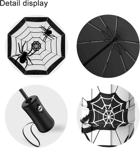 Portable Gothic Spider Umbrella Goth Halloween Gifts Compact Travel Inverted Automatic Folding Umbrellas for Rain Windproof Umbrellas Open Close Auto Sunshade Parasol Umbrella for Sun UV Protection in Kuwait