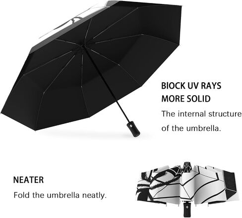 Portable Gothic Spider Umbrella Goth Halloween Gifts Compact Travel Inverted Automatic Folding Umbrellas for Rain Windproof Umbrellas Open Close Auto Sunshade Parasol Umbrella for Sun UV Protection in Kuwait