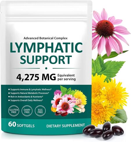 Lymphatic Drainage Supplements, 4275mg Lymph System Support Supplement for Women & Men, Herbal Blends with Echinacea, Dandelion, Burdock, Bromelain, Calendula, Turmeric (60 Count (Pack of 1)) in Saudi Arabia
