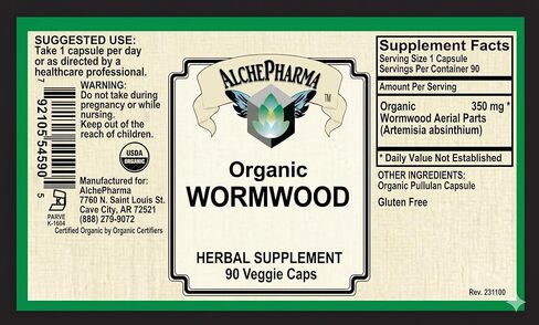 Organic Wormwood, 90 Vegan Capsules - Pure Artemisia Absinthium Herb - Non-GMO & Gluten-Free in Saudi Arabia
