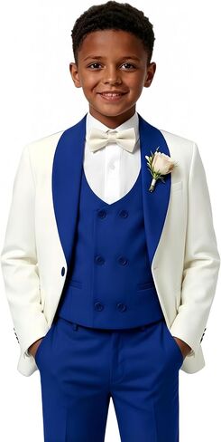 Tuxedo Suit for Boys 3 Pieces Wedding Dress Outfits Formal Double Breasted Vest Blazer Pants for Kids Party in Kuwait