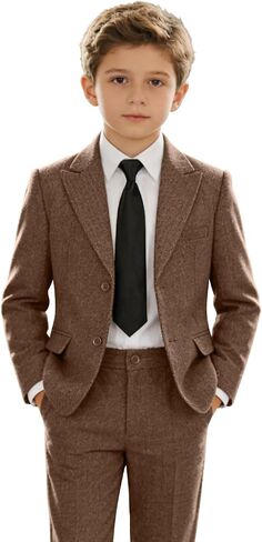 Boys Suits Herringbone Tweed Slim Fit 4 Pieces for Kids Formal Wedding Tuxedo Suit Jacket Set Dress Clothes for Party in Saudi Arabia