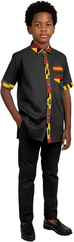 African Suits Boys Short Sleeve Dashiki Outfit Shirt & Pants Set Traditional Nigerian Attire for Kids in Saudi Arabia