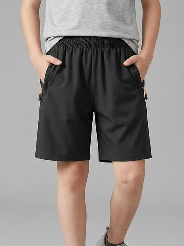 Kids Quick Dry Soft Shorts Breathable Comfortable with Zipper Pockets Casual Sports Wear for Children Outdoor Play 7-16Y in Kuwait