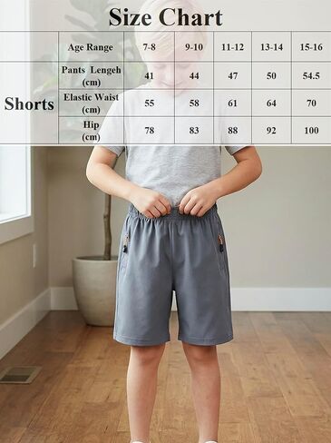 Kids Quick Dry Soft Shorts Breathable Comfortable with Zipper Pockets Casual Sports Wear for Children Outdoor Play 7-16Y in Kuwait