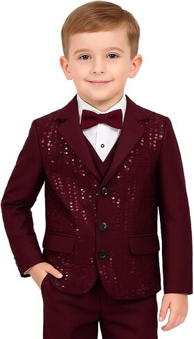 Boys Sequin Suit Set with Bow Tie – Party & Wedding Wear (3-Piece) in Kuwait