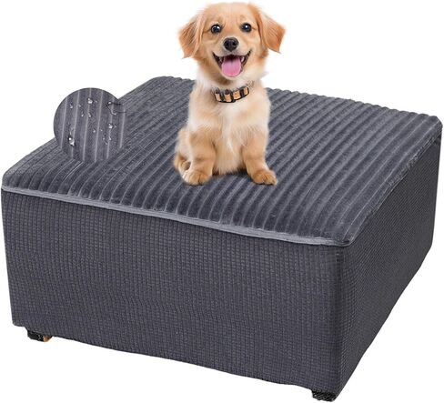 FUANGUI Ottoman Cover Square,Waterproof Thick Slipcover for Living Room, Washable Storage Footstool Furniture Protector for Dogs, Pets,with Nonslip Elastic Bottom, Dark Grey, Large in Saudi Arabia